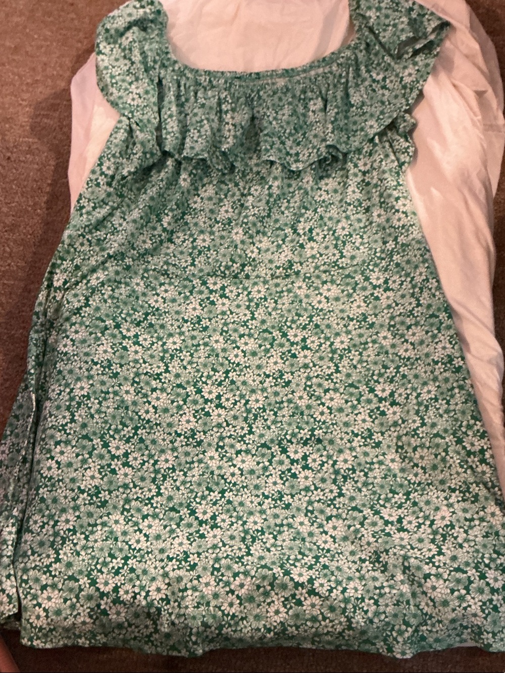 Green Floral Ruffle-Neck Blouse